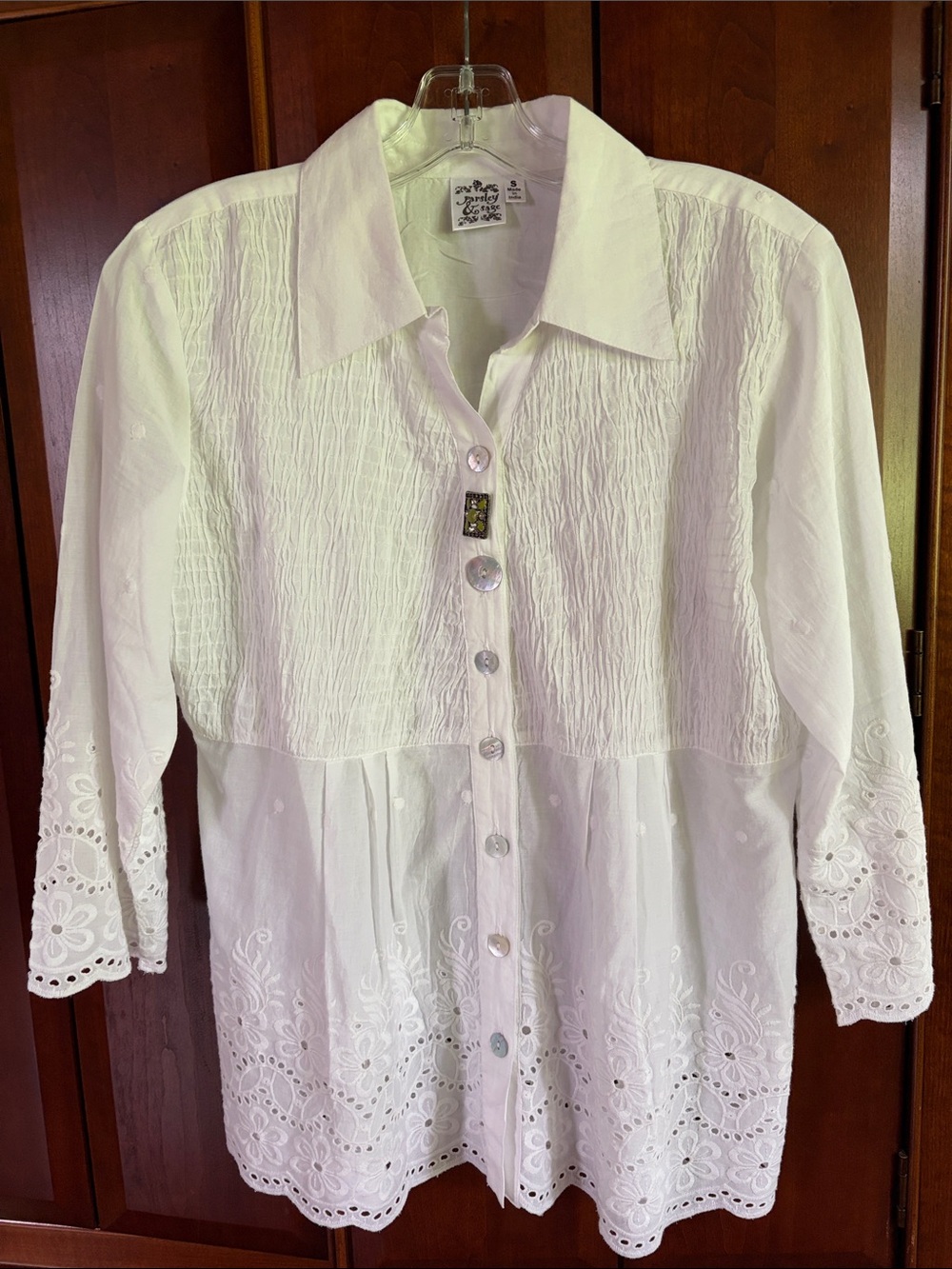 Parsley & Sage White Eyelet Button-Down Blouse
